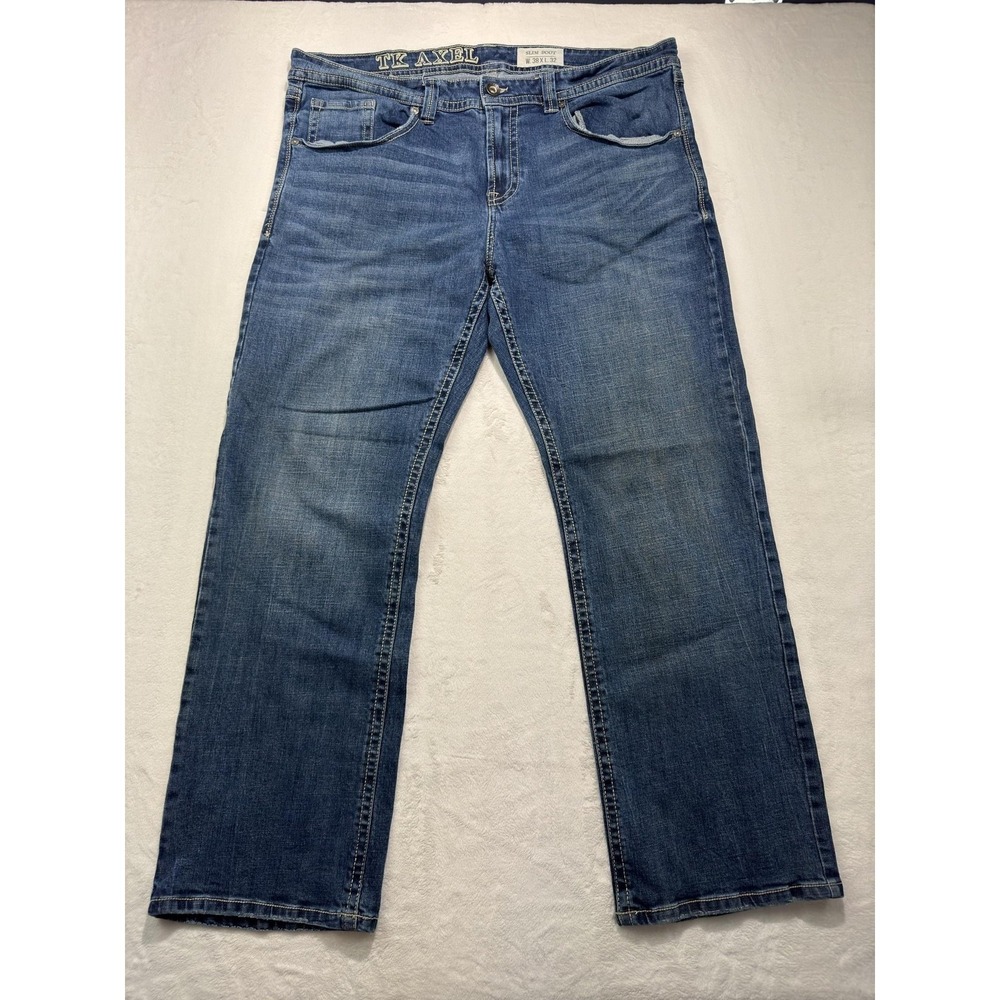 Axel Slim Boot Jeans Mens 38x32 Blue Denim Bootcut Stretch Embroidered‎ Pockets